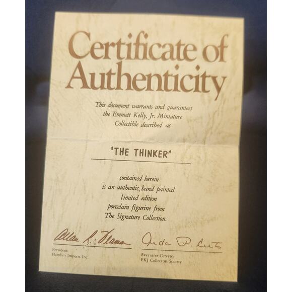 NIB Emmett Kelly Jr.  The Thinker Ceramic Clown  Flambro Signature Collection - Picture 8 of 9